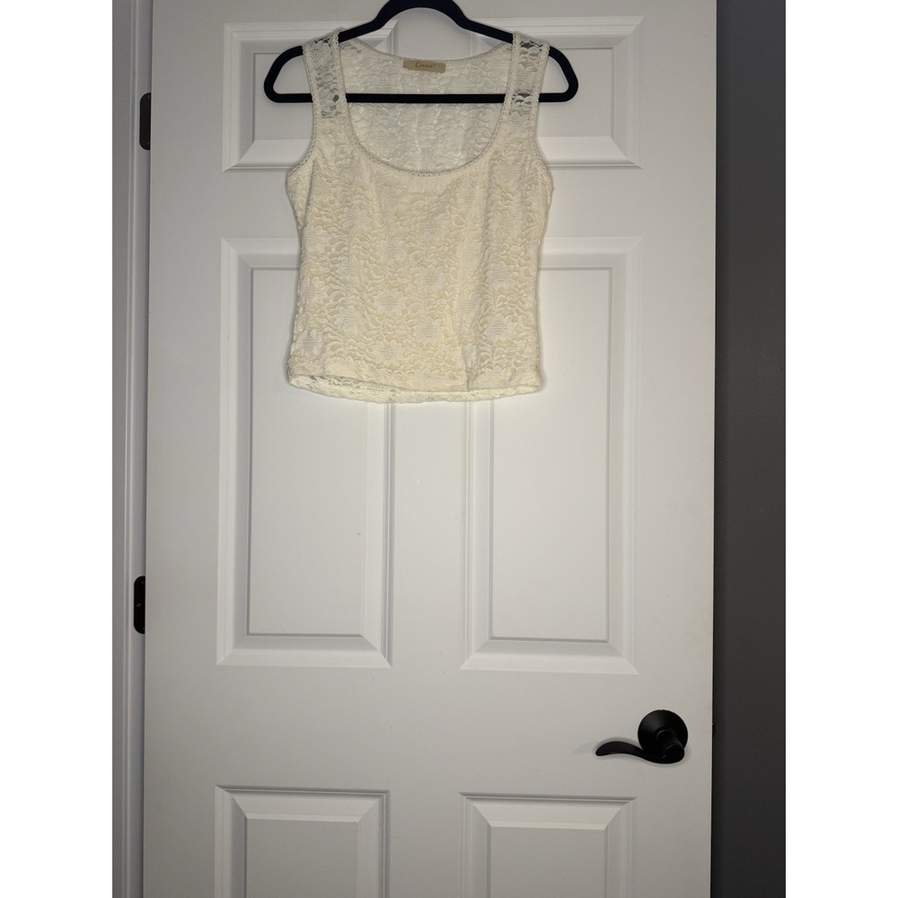 Qinsen Lace Crop Camisole Tank Top Ivory Floral Xl